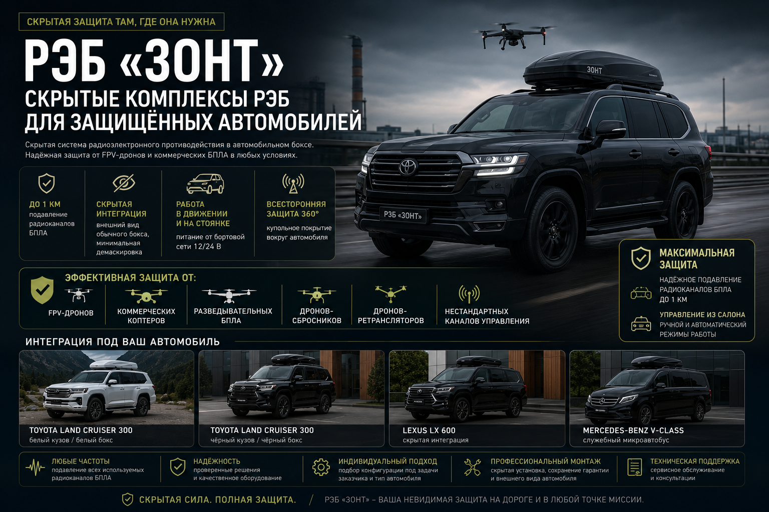 Автобокс РЭБ ЗОНТ XL2 для защищенного служебного автомобиля